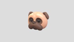 Prop164 Pug Head face, cute, little, baby, dog, kid, pet, prop, fashion, mammal, puppy, ar, friend, anonymous, head, mask, costume, pug, character, cartoon, animal, noai