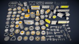 Industrial Kitbash lamp, frame, mechanical, lock, bolt, barrell, panel, mechanism, hardware, tank, machine, engine, hinge, kitbash, boil, hang, sci-fi, factory, engineering, industrial