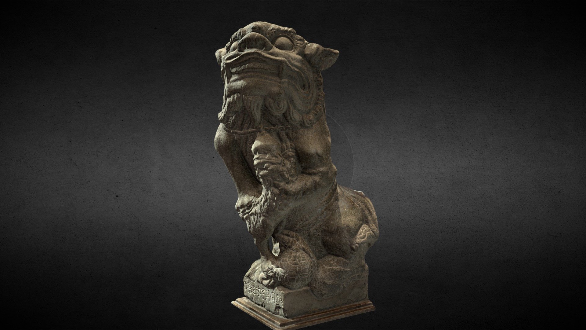 Lion-Statue-036F 大甲鎮瀾宮 母獅

對於早期的傳統雕刻，常有一種說法，稱其欠缺寫實能力，但真是如此嗎？看看這對成於兩百多年前的石獅，落有「乾隆癸丑年菊月置」、「銀同弟子林進喜助」字款，口形一開一闔，表情金剛怒目，背脊直挺，上半身前傾，將重量貫注於下端的綬帶及少獅，生動地刻劃出結實緊張的肌肉，鬃髮與綬帶亦如實唤起觀者對鬃髮流暢飄盪與布料舒捲翻折的印象。縱使民間藝匠從未看過真實的獅子，但從生活與傳統中汲取滋養，以及對物象深刻的親察與表現，不也創造出較真獅更加活靈活現的感人作品......

節自《臺灣石獅圖錄》陳磅礴著



Lion-statue-036F
Polys:29950
Verts:14975

Lion-statue-036F 3D Model. Model created with Photogrammetry and completed in 3ds Max.
Model used normal map for details. This model contains 29950 Triangles

Textures:

036F-AO.png—8192x8192(Ambient occlusion map)

036F-D.png—8192x8192(Diffuse map)

036F-N.png—8192x8192(Normals map)

036F-Rough.png—8192x8192(Roughness map) - Lion-Statue-036F 大甲鎮瀾宮 - Buy Royalty Free 3D model by Kevin Lai 賴昊君 (@HaoJunLai) 3d model