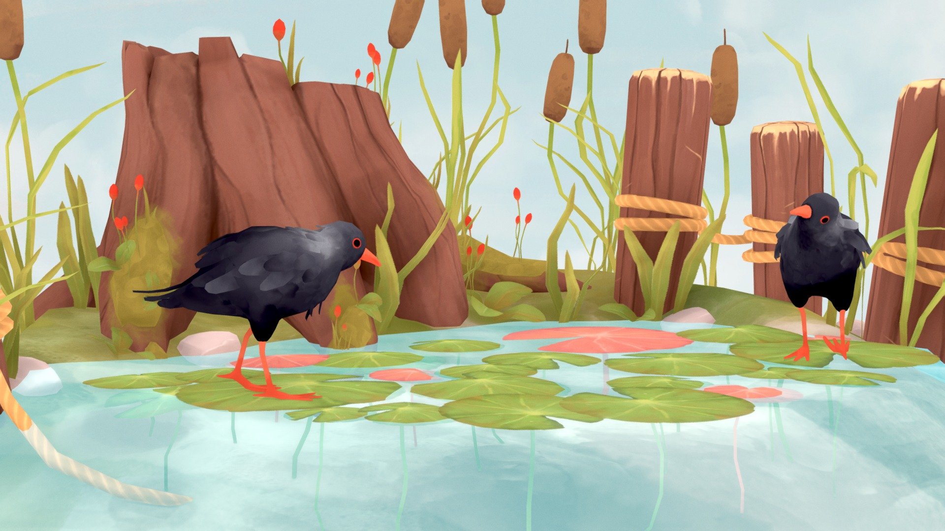 I saw some cool birds walk on lilly pads at a local pond here and decided to base this model on that 3d model