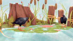 Pond bird, pond, lillypad, blender
