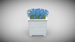 Public Plant Pot Wood-Version (Blue Flowers) green, plant, wooden, pot, flower, flowerbed, game-ready, vis-all-3d, 3dhaupt, software-service-john-gmbh, exterior-public, low-poly, pbr, wood, blue, street-flowers, street-plants