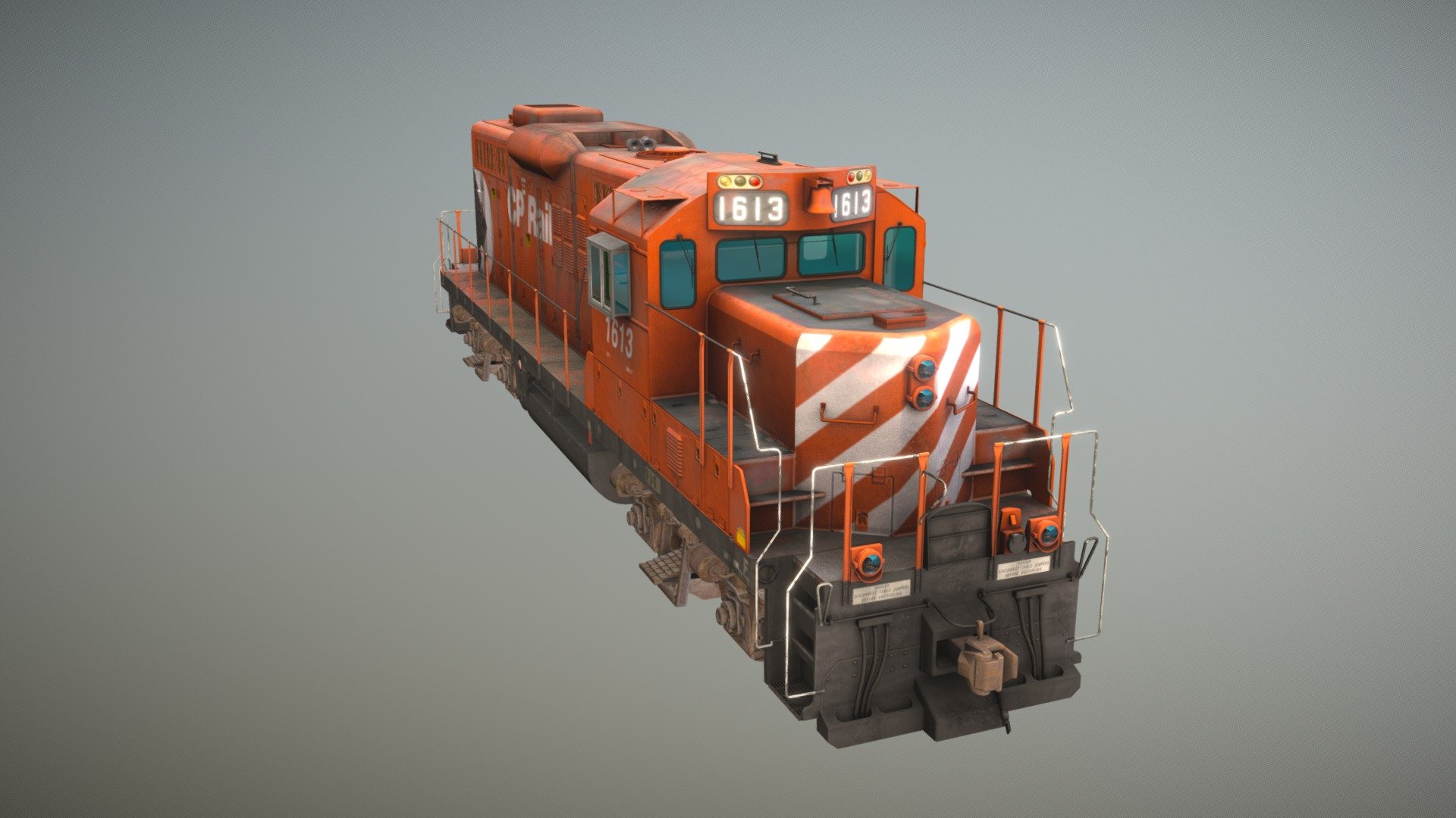 The Canadian Pacific GP9, originally delivered in 1953, was recently retired. The various engines had gone through many modifications in between, finally arriving at something looking much like what I’ve built here. This is my tribute to EMD’s venerable road switcher, a 200,000 poly amalgam of various features of the class. This aligns roughly to what CP called a ‘DRS-17.’ It’s a switcher capable of carrying loads on the mainline 3d model