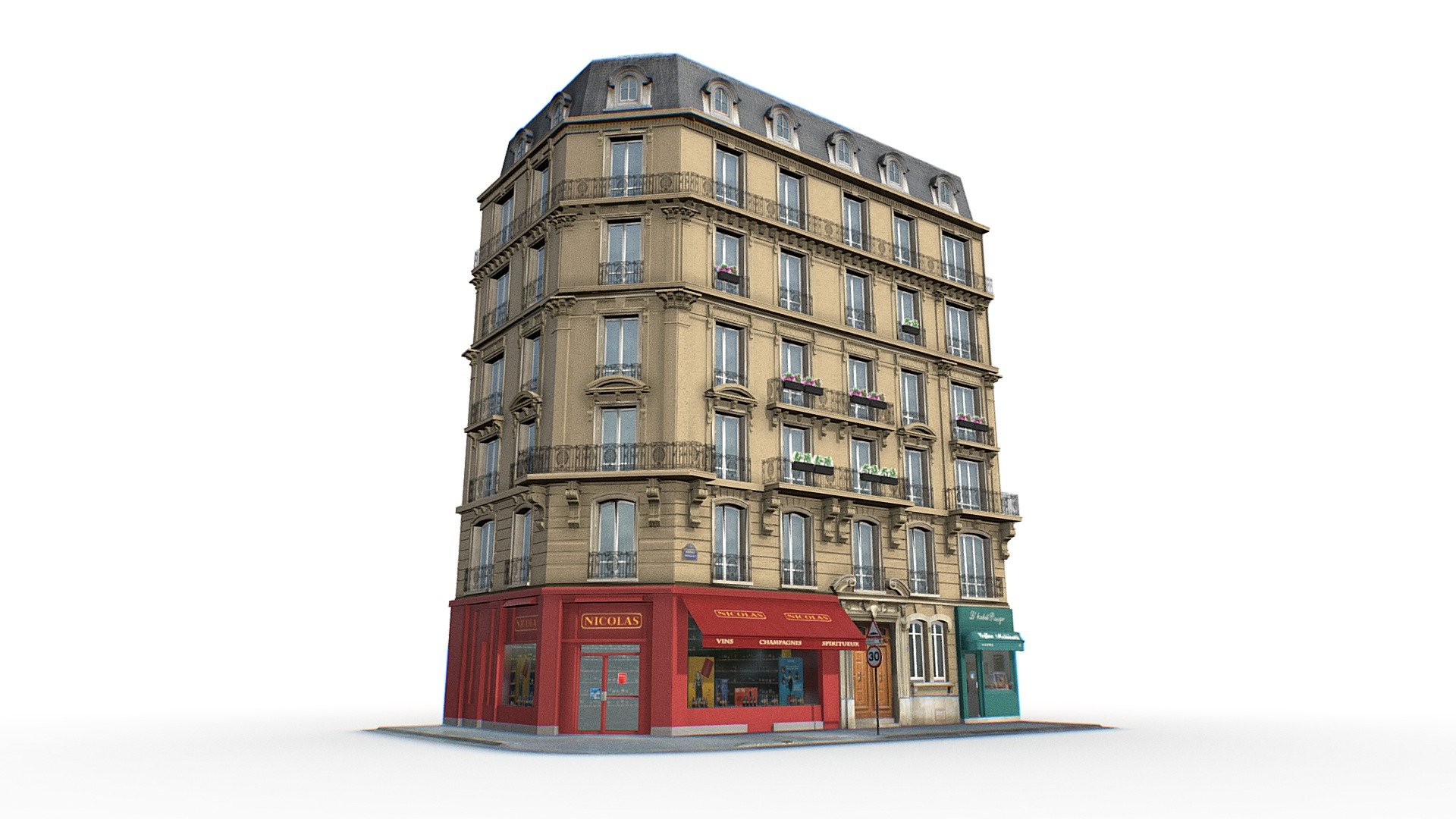 Paris Corner Building 3D Model - Paris Corner Building - Buy Royalty Free 3D model by Omni Studio 3D (@omny3d) 3d model