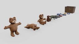 Game Ready | Toys Set crate, bear, truck, sedan, trex, toys, pickup, teddybear, props, fazbear, wehicle, lowpoly, plane, car, dinosaur, gameready