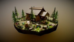 Realistic Modern Rural Cabin 2 Asset Package tree, plant, food, stuff, crate, grass, plants, barrel, bed, flower, prop, ground, earth, cart, cabin, microwave, outside, furniture, furnishing, outdoor, fbx, fire, old, nature, bush, floating, assetstore, assetpack, outdoor-furniture, assets-game, asset, 3d, blender, model, house, home, wood, 3dmodel, rock