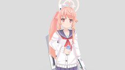 Yutori Natsu cute, milk, archive, moe, loli, riot, natsu, lowpoly, blue, gun, anime, shield, yutori