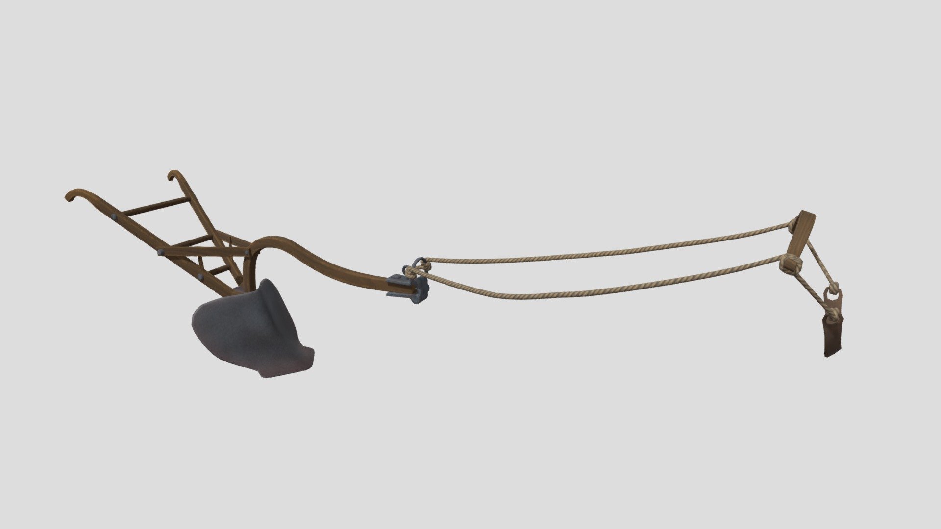 Made by: Yo

Model: Plow (cartoon style)

Tris: 14.916

Textures: rope (512x512 - tiling), belt (2048x2048 - for both wooden and leather parts), plow (2048x2048 - for both metal and wooden parts)

Finished in 2 working-day

I made this with the cartoon semi-real style, using Maya for model and Photoshop for textures.
I will make a realistic version for this plow soon!!! - Plow - 3D model by Yoshika Nguyen (@Yoshika.Nguyen) 3d model