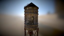 Water Tank prop, post, apocalypse, metal, water, tank, rooftop, wood