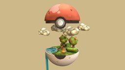 Poké Ball tree, scene, fanart, forest, pokemon, 3dcoat, diorama, fire, handpainted, cartoon, photoshop, lowpoly, zbrush, environment