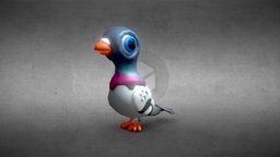 Low Poly Cartoon Pidgeon tree, bird, dirt, corn, city