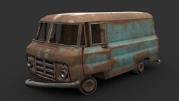 Old Van truck, abandoned, van, vintage, rusty, scrap, antique, junk, old, delivery, coe, vehicle, gameasset, car, gameready, noai