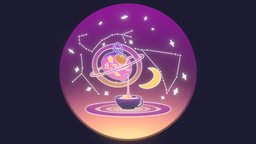 Galax-tea teapot, tea, planet, moon, flat, stars, flatshaded, galaxy, star, teacup, constellation, flatcolour, sketchfabweeklychallenge, constellations, space