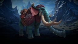 Stylized Fantasy Mammoth Mount elephant, rpg, teeth, tundra, snow, mmo, rts, fbx, moba, mammoth, tusk, mammals, mammouth, character, handpainted, lowpoly, creature, animation, stylized, fantasy
