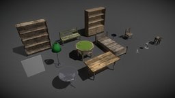 Breakable Interior Props lamp, shelf, desk, furniture, table, destructable, desk-lamp, game-asset, unity5, game-model, breakable, low-poly-model, unityassetstore, unity-3d, book-shelf, unity, 3d, pbr, lowpoly, chair, gameready, destructables
