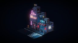 Street At Night buildings, cyberpunk, night, neon, voxel, city, street, voxelart, magicavoxel