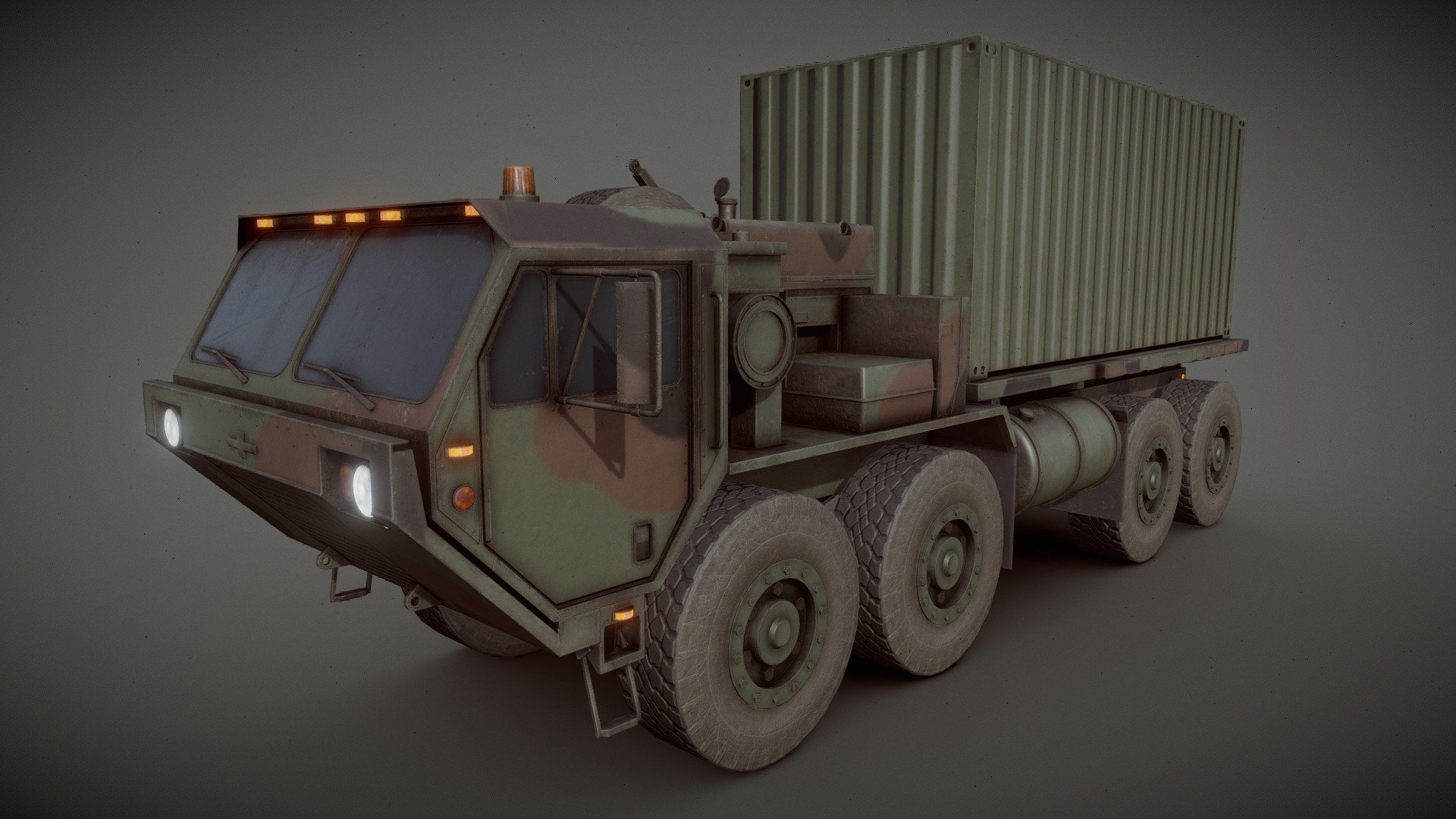 Includes Desert Camo Version

The Heavy Expanded Mobility Tactical Truck (HEMTT) is an eight-wheel drive, diesel-powered, 10-short-ton tactical truck. The M977 HEMTT first entered service in 1982 with the United States Army as a replacement for the M520 Goer, and since that date has remained in production for the U.S. Army and other nations. Current variants have the A4 suffix.

The 10×10 Logistic Vehicle System Replacement (LVSR) is the United States Marines Corps' (USMC) equivalent to the U.S. Army's 8×8 HEMTT and 10×10 Palletized Load System (PLS). The USMC do not use the HEMTT or PLS, and the Army does not use the LVSR, but both services use a common trailer (M1076) with all three truck types 3d model