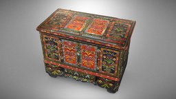 Dowry chest storage, poland, painting, wedding, furniture, forging, carpentry, 19th-century, countryside, folkart, wood, virtualmuseumsofmalopolska