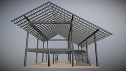 Tropical house in structure roof, truss, column, floor, stair, house, home, structure, building, engineering