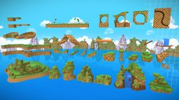 Sonic scene, green, landscape, grass, track, hill, sonic, level, map, builder, jungle, low-poly-model, cartoon, game, race, environment, knucles