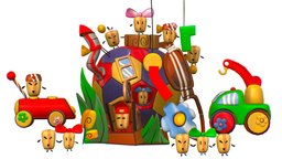 Funny Lilliputian Family Soccer Ball House scene, world, rabbit, truck, pipe, image, grass, toon, flower, micro, kid, toy, boy, children, child, window, friends, soccer, family, picture, glasses, personage, illustration, coloring, multicolor, idle, wan, wehicle, cartoon, game, house, car, animated, fantasy, ball, funny, black, rigged, skin, "lilliputian"