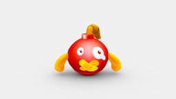 Cartoon grenade bomb mascot, aid, bomb, band, expression, cannonball, lowpolymodel, military, monster, fantasy, magic