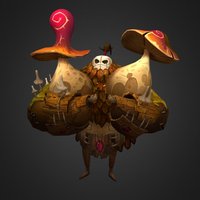 Mushroom Golem tree, toon, mushroom, challenge, golem, may, polycount, nature, fungi, character, wood, leaves
