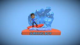 Surfing Boy boy, playing, 3dprintable, board, miniature, sports, figurine, enjoy, surfing, blender, 3dmodel, noai