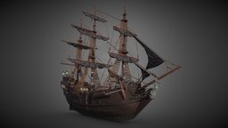 Black Pearl scene, fanart, games, realtime, blackpearl, stilized, pirates-of-the-caribbean, sailship, substancepainter, handpainted, pirates, noai