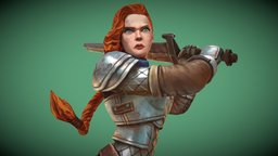Marion Le Rouge hair, diffuse, armor, red, yes, textures, medieval, painted, scales, handpainting, bust, sword, blue, hand, knight