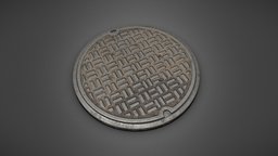 Manhole road, game-ready, manhole, roadworks, asphalt, manholecover, roadwork, low-poly, car, city, street