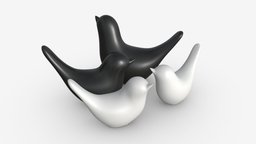 Decorative Ceramic Birds Set bird, white, toy, statuette, vintage, porcelain, table, ceramic, figurine, color, decor, four, statue, pairs, 3d, pbr, design, decoration, black