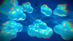 Candy Clouds & Mountains toon, cloud, mountain, valley, trippy, psychedelic, freebie, evee, blender, free, cycles, environment, tiko, noai