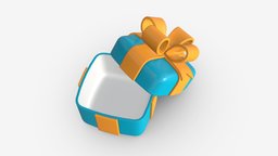 Gift Box with Ribbon Stylized Open storage, empty, rectangle, toy, bow, open, gift, holiday, box, yellow, package, ribbon, blank, stilyzed, cartoon, 3d, pbr, blue, container, plastic