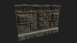 Low poly sci fi facade environment asset 1 unreal, level, cyberpunk, facade, unity, asset, game, scifi, futuristic, city, modular, environment, wall