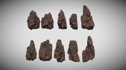 Low poly Desert Cliff Modular Rock 220101 landscape, terrain, canyon, exterior, desert, mountain, island, cliff, stones, mountains, fly, stone, sci-fi, fantasy, rock, modular, environment, noai