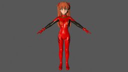 T pose rigged model of Asuka Langley Soryu teenage, dress, teen, uniform, woman, schoolgirl, neon-genesis-evangelion, plugsuit, anime-girl, asuka, girl, female, anime, rigged, asuka-langley, asuka-langley-soryu, shikinami-langley, mary-jane-shoes