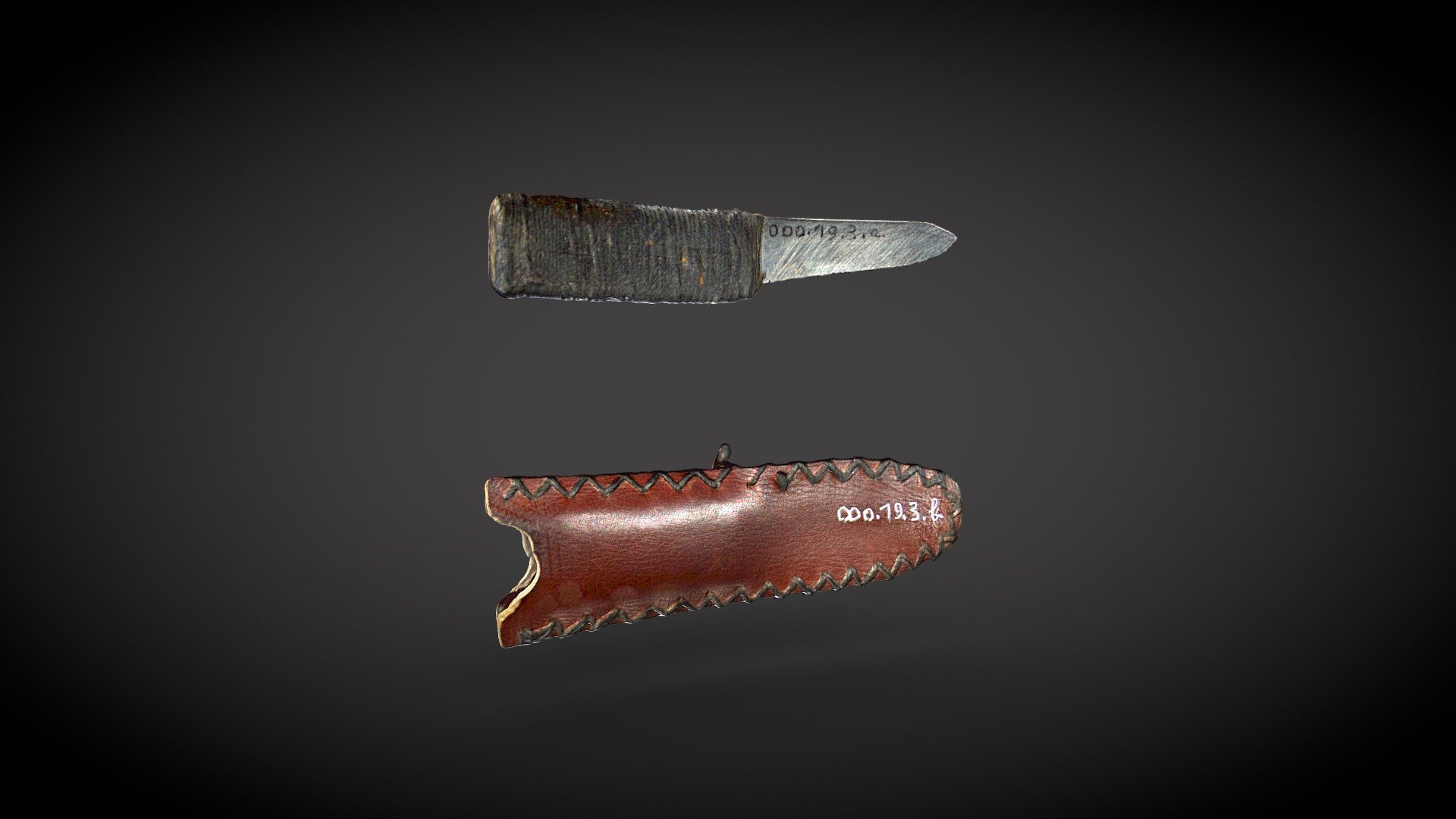 Petit canif réalisé par un prisonier de camp.  H. 20mm ; l. 95mm ; Pds 14g en métal et  ainsi que son  étui en cuir H. 30mm ; l. 97mm ; Pds 3,5g.

Fabrication manuelle et clandestine par des déportés dans un camps.

N° d’inv. : 000.19.3.a (couteau) et b (étui) issus des collections du centre d'études - musée Edmond Michelet de Brive (19 - France). Voir la fiche du couteau dans notre base de données en ligne

Numérisation 3D : scanner Spider - Artec3D - Canif de prisonier de camp - Download Free 3D model by Alienor.org, Conseil des musées (@alienor.org) 3d model
