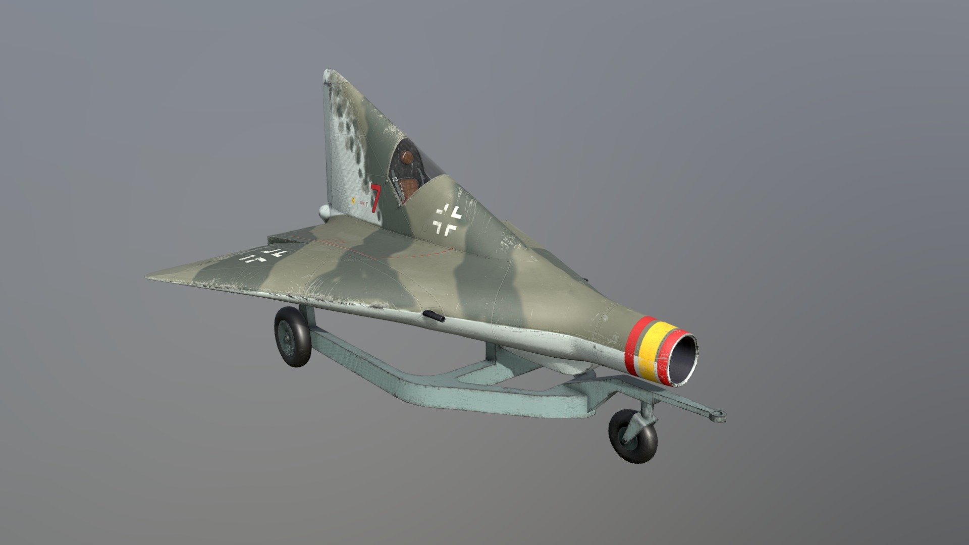 The Lippisch P.12, P.13a and P.13b were related design projects for a ramjet-powered delta wing interceptor aircraft studied in 1944 by German designer Alexander Lippisch. The P.12 and P.13a were unarmed, relying on reinforced wings to ram its opponent. The P.13a and b were to be powered by powdered coal 3d model