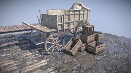 Friend on the Trail object, red, based, uv, ao, dead, wagon, rusty, rough, western, dirty, metal, details, atmosphere, shine, setpiece, substance, blender, texture, wood