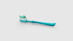 Cartoon toothbrush bathroom, household, wash, tools, teeth, clean, brush, tooth, cleaning, health, toothpaste, hygiene, toothbrush, lowpolymodel, dentifrice, handpainted, cartoon, stylized