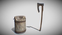 Executioner Axe Block PBR blood, castle, cage, exterior, block, medieval, unreal, historical, torture, executioner, unity, pbr, axe, blade, horror