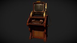 Steampunk Computer victorian, computer, steampunk, stool, prop, typewriter, metal, design, wood