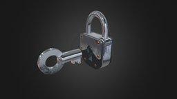 Padlock household, key, tools, security, theft, protection, mechanism, metal, iron, copper, keyhole, shackle, padlock, staple, pbr, industrial, steel, hasp