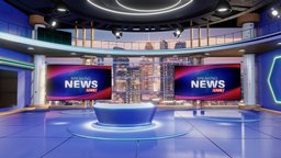 news broadcast studio set vr ready scene, virtual, tv, assets, studio, set, news, broadcast, vr, tv-set, tv-show, virtual-set, newsroom, virtual-production, virtual-production-assets, noai