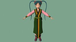 T pose rigged model of Sasami Masaki Jurai cute, teenage, dress, teen, woman, ribbon, twintails, trousers, long-hair, anime-girl, girl, female, anime, rigged, magical-girl, sasami, tenchi-muyo, sasami-masaki-jurai