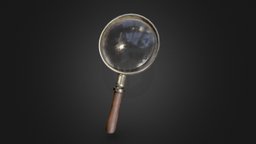 Vintage Worn Magnifying Glass | Realistic PBR spy, noire, prop, vintage, hero, worn, realistic, magnifying, refraction, detective, spyglass, substancepainter, glass, blender, pbr, gameasset, wood