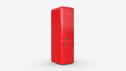 Fridge freezer Severin RKG8927 food, modern, red, cooler, domestic, appliance, metal, kitchen, refrigerator, fridge, cold, freezer, severin, 3d, pbr, home, electric, steel, rkg8927
