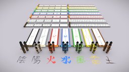 Ninja scrolls pack wind, b3d, set, ninja, earth, pack, yin, yang, spell, elements, fire, water, scroll, naruto, lightning, shippuden, ninjutsu, jutsu, parchemin, low_poly, low-poly, blender, blender3d, magic, makimono