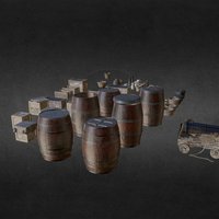 Pirate Ship props crate, bucket, basket, pots, canon, quixel, box, blender, bottle
